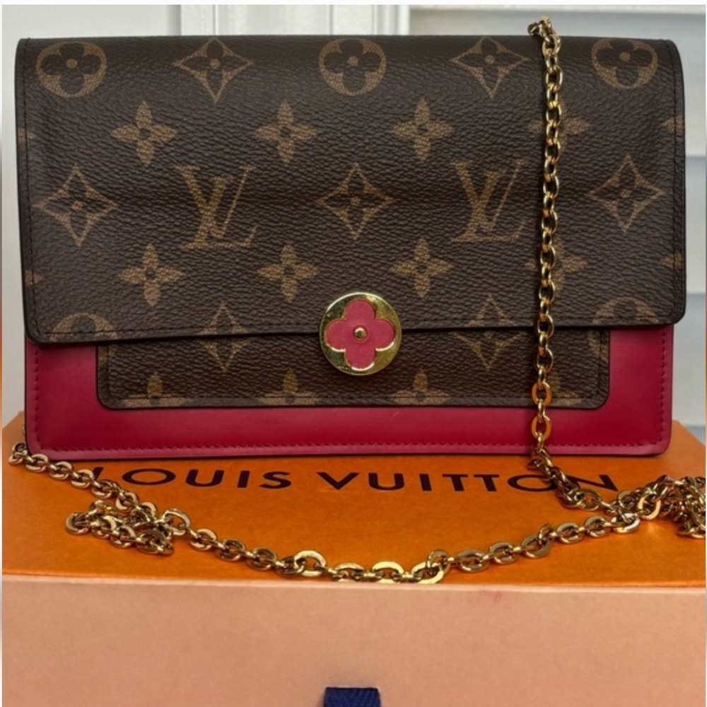 LOUIS VUITTON FLORE Brown And Pink Chain Wallet - Picture 5 of 16